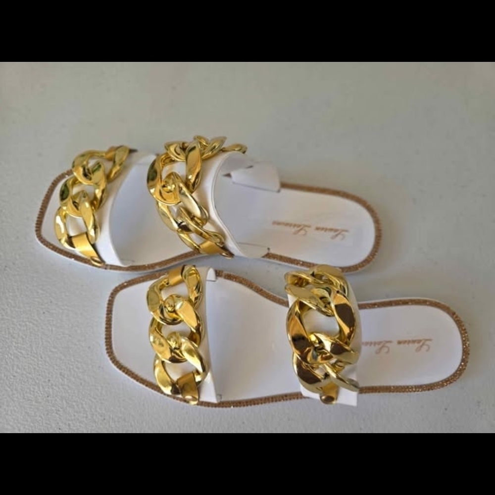 Lauren Lorraine Gold and White Chain Flats